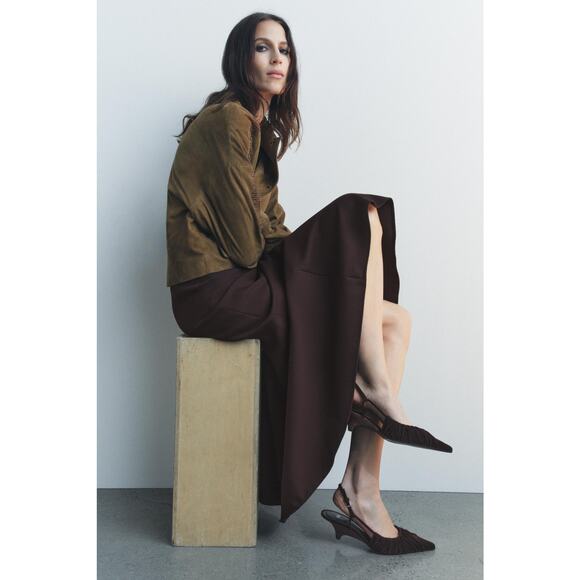 ZARA Velvet Slingback Kitten Heels NWT β Brown Ruched Pointed Toe, Size 7.5 - Picture 16 of 16